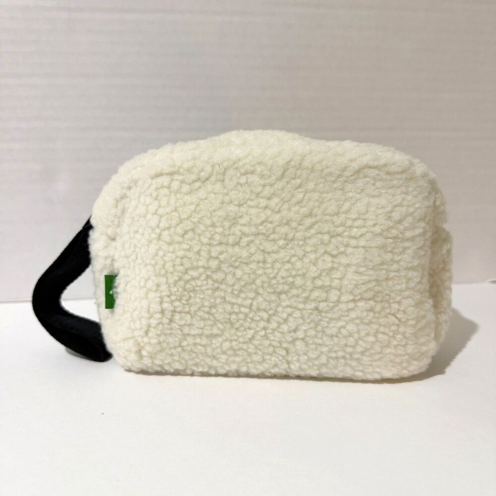 Kate Spade, White Sherpa Wristlet Pouch, Fuzzy Fleece Cosmetic Bag